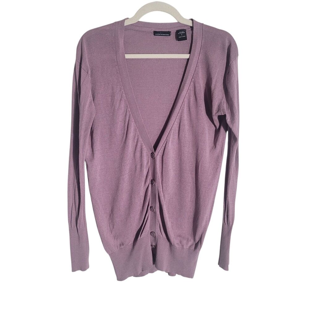 Moda‎ International Silk Cashmere Cardigan Sweater Women's Small Purple Preppy